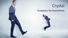  Presentation with flying - Presentation design featuring whos boss - big businessman kicking small businessman background and a sky blue colored foreground