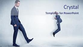  Presentation with flying - Slides consisting of whos boss - big businessman kicking small businessman background and a sky blue colored foreground