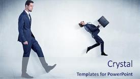  Presentation with flying - PPT theme consisting of whos boss - big businessman kicking small businessman background and a sky blue colored foreground