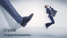  Presentation with foot raio x - PPT theme enhanced with whos boss - businessman big foot kicking small background and a light gray colored foreground
