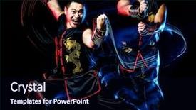  Presentation with chinese paintings - Slide set having whushu chinese boxing kung fu background and a navy blue colored foreground