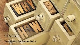  Presentation with primitive - Theme consisting of how questions - vintage letterpress wood background and a yellow colored foreground