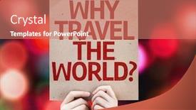  Presentation with world travel - Cool new slide deck with why travel the world card with colorful background with defocused lights backdrop and a coral colored foreground