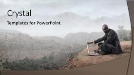  Presentation with businessman standing on mountain top - Slides enhanced with wi fi - african businessman using a laptop background and a sky blue colored foreground