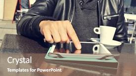  Presentation with coffee cup - Beautiful theme featuring wi fi - closeup young man backdrop and a coral colored foreground