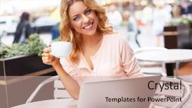  Presentation with coffee cup - Slides having view of city with flag background and a light gray colored foreground