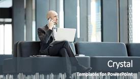  Presentation with leather - Beautiful PPT theme featuring wi fi - traveling businessman sitting on leather backdrop and a ocean colored foreground