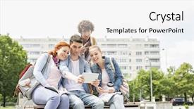  Presentation with college campus - Colorful theme enhanced with wi fi - young students photographing themselves backdrop and a  colored foreground