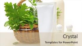  Presentation with cosmetic - PPT theme enhanced with wicker basket and cosmetic packaging background and a soft green colored foreground