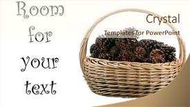 Presentation with pine - Slide deck consisting of wicker basket filled with genuine pine cones from a pine tree isolated on white with room for your text or images background and a cream colored foreground