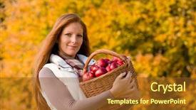  Presentation with country fall - Audience pleasing PPT theme consisting of wicker basket harvesting apple backdrop and a tawny brown colored foreground
