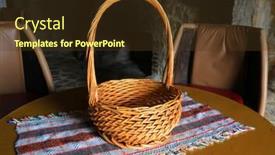  Presentation with tablecloth - Presentation having wicker basket on tablecloth in dark room background and a tawny brown colored foreground