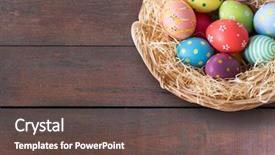  Presentation with wooden christian cross religious concept - Beautiful presentation theme featuring wicker basket over wooden boards backdrop and a tawny brown colored foreground