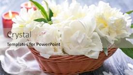  Presentation with peony - Audience pleasing presentation theme consisting of wicker basket with beautiful peony flowers on table backdrop and a soft green colored foreground