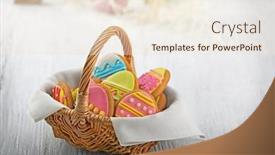  Presentation with easter basket - Slide deck featuring wicker basket with tasty easter cookies on kitchen table background and a lemonade colored foreground