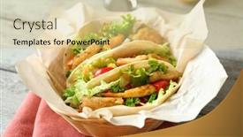  Presentation with fish tacos - PPT theme enhanced with wicker bowl with delicious fish tacos on wooden table background and a lemonade colored foreground