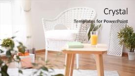  Presentation with elegant green white romantic - Beautiful PPT layouts featuring wicker furniture - elegant living room interior backdrop and a light gray colored foreground