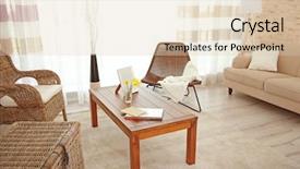  Presentation with living room - Slides with wicker furniture - modern living room interior background and a lemonade colored foreground