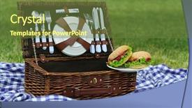  Presentation with picnic - Slide deck featuring wicker picnic basket tasty sandwiches background and a tawny brown colored foreground