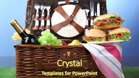  Presentation with blue food - Presentation theme enhanced with green grass on blue background background and a tawny brown colored foreground