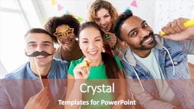  Presentation with corporate celebration - PPT theme with wide angle - corporate celebration and holidays concept background and a coral colored foreground