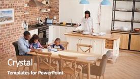  Presentation with father teaching children - Presentation design with wide angle - father and children drawing background and a  colored foreground