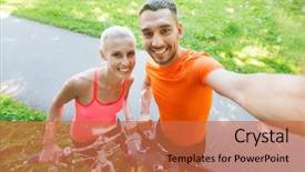  Presentation with health and technology - Slide set enhanced with wide angle - fitness sport people technology background and a red colored foreground