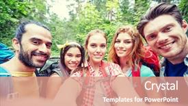  Presentation with tourism selfie - Audience pleasing slide deck consisting of wide angle - technology travel tourism hike backdrop and a coral colored foreground