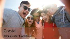  Presentation with tourism selfie - Presentation design enhanced with wide angle - tourism travel people leisure background and a red colored foreground