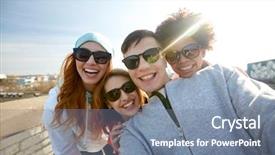  Presentation with tourism selfie - Cool new slide deck with wide angle - tourism travel people leisure backdrop and a seafoam green colored foreground