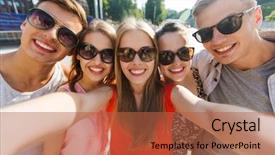  Presentation with tourism selfie - Slides with wide angle - tourism travel people leisure background and a red colored foreground