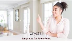  Presentation with proud american - PPT layouts having wide angle of beautiful african american woman with afro hair looking proud smiling doing thumbs up gesture to the side background and a lemonade colored foreground