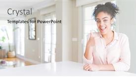  Presentation with wide - Presentation theme consisting of wide angle of beautiful african american woman with afro hair doing happy thumbs up gesture with hand approving expression looking at the camera showing success background and a light gray colored foreground