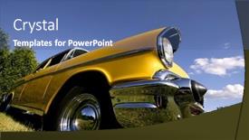  Presentation with classic car - Presentation enhanced with wide-angle-shot-of-yellow background and a ocean colored foreground