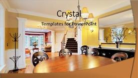  Presentation with round table - Amazing PPT layouts having wide-angle view of dining room with round table and chandelier horizontal format backdrop and a soft green colored foreground