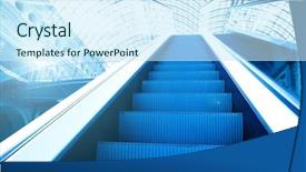  Presentation with steps - Cool new presentation with wide blue steps of escalator backdrop and a  colored foreground