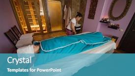  Presentation with massage therapist - PPT theme with wide body - wrapped woman lies background and a teal colored foreground