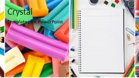  Presentation with border lines - Audience pleasing presentation theme consisting of wide collage stationery school supplies backdrop and a seafoam green colored foreground