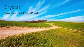  Presentation with green hills - Theme having wide-dirt-road-crosses background and a cyan colored foreground