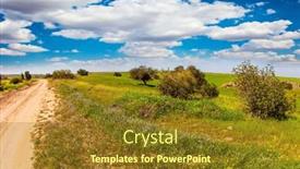  Presentation with green hills - Presentation design consisting of wide-dirt-road-crosses background and a tawny brown colored foreground