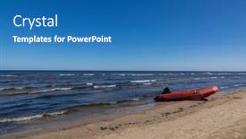  Presentation with clear water - Presentation enhanced with wide-empty-sand-seaside background and a teal colored foreground