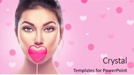  Presentation with beautiful young girl red - PPT theme featuring wide foramt - beauty surprised young fashion model background and a lemonade colored foreground