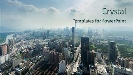  Presentation with city - Slide deck consisting of wide ladder - skyscrapers of shenzhen city background and a lemonade colored foreground