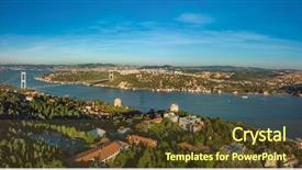  Presentation with wide - Colorful presentation theme enhanced with wide panoramic aerial view backdrop and a tawny brown colored foreground