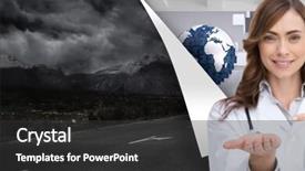  Presentation with composite - Cool new theme with houses on rocks near sea backdrop and a dark gray colored foreground