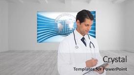  Presentation with composite - Cool new slides with wide screen medical - composite image of smiling doctor backdrop and a light gray colored foreground