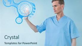  Presentation with hand touching finger digital - PPT theme enhanced with wide screen medical - doctor touching digitally generated icon background and a  colored foreground