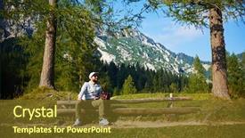  Presentation with man sitting bench - Cool new theme with wide shot of bearded man who is looking at the sky while sitting on the bench enjoying stunning vista of mountains on a cloudless gorgeous day backdrop and a tawny brown colored foreground