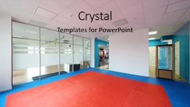  Presentation with step - Amazing slide deck having wide step - empty modern hall for fitness backdrop and a light gray colored foreground