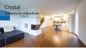  Presentation with maximized living - Amazing slide deck having wide step - fireplace between living and kitchen backdrop and a  colored foreground